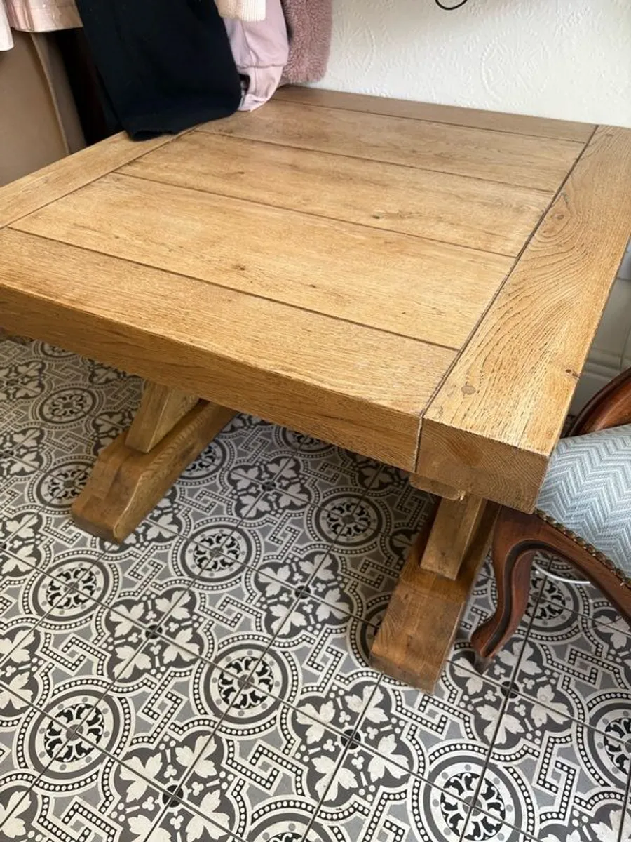 Super Heavy Solid European Oak Trestle Table (70cmx70cmx50cm) - Image 3
