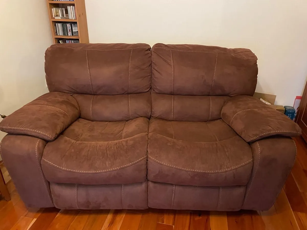 Recliner sofas x 2. Brown faux suede. - Image 2