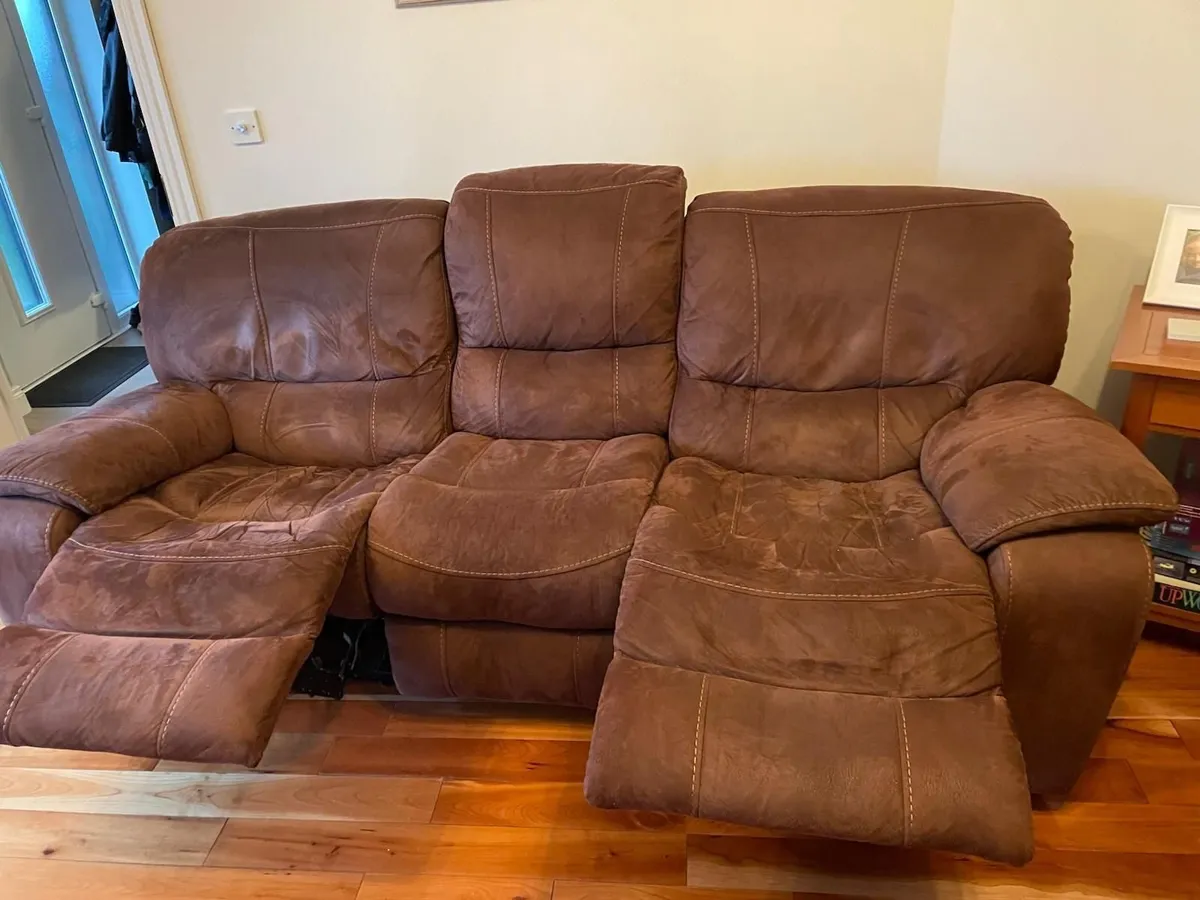 Recliner sofas x 2. Brown faux suede. - Image 3