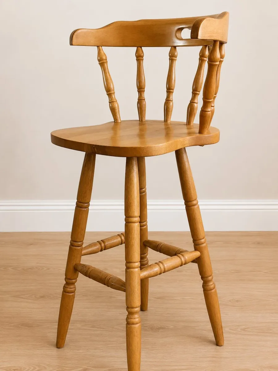Solid Wood Bar Stool High Chair Good Condition - Image 1