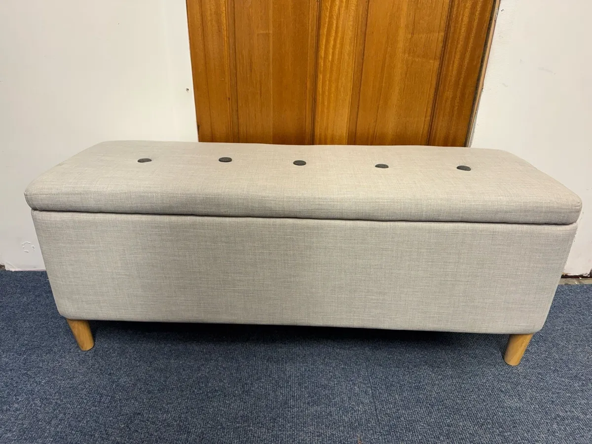 Habitat Aspen Fabric Storage Ottoman - Light Grey - Image 2