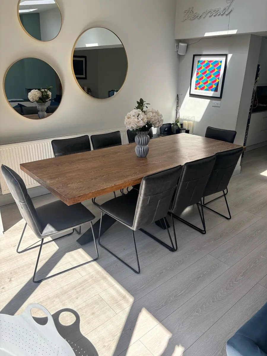 Soho Solid Oak Dining Table (2.4m) + 8 Chairs - Image 1