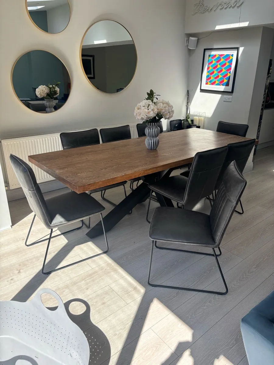 Soho Solid Oak Dining Table (2.4m) + 8 Chairs - Image 2