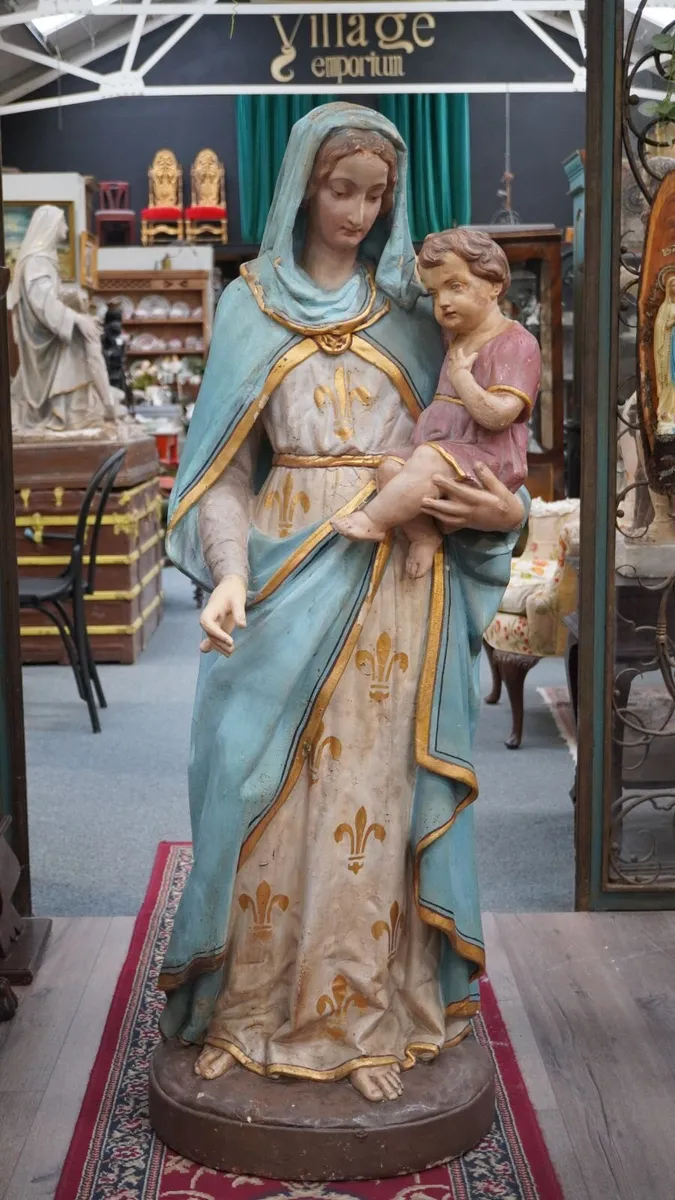 French Neo-Gothic Madonna and Child Statue - Image 2