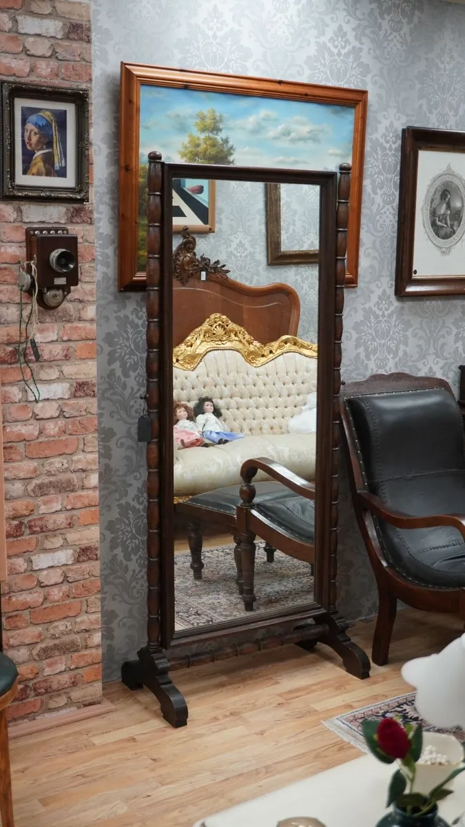 Victorian Oak Cheval Mirror - 19th Century - Image 1