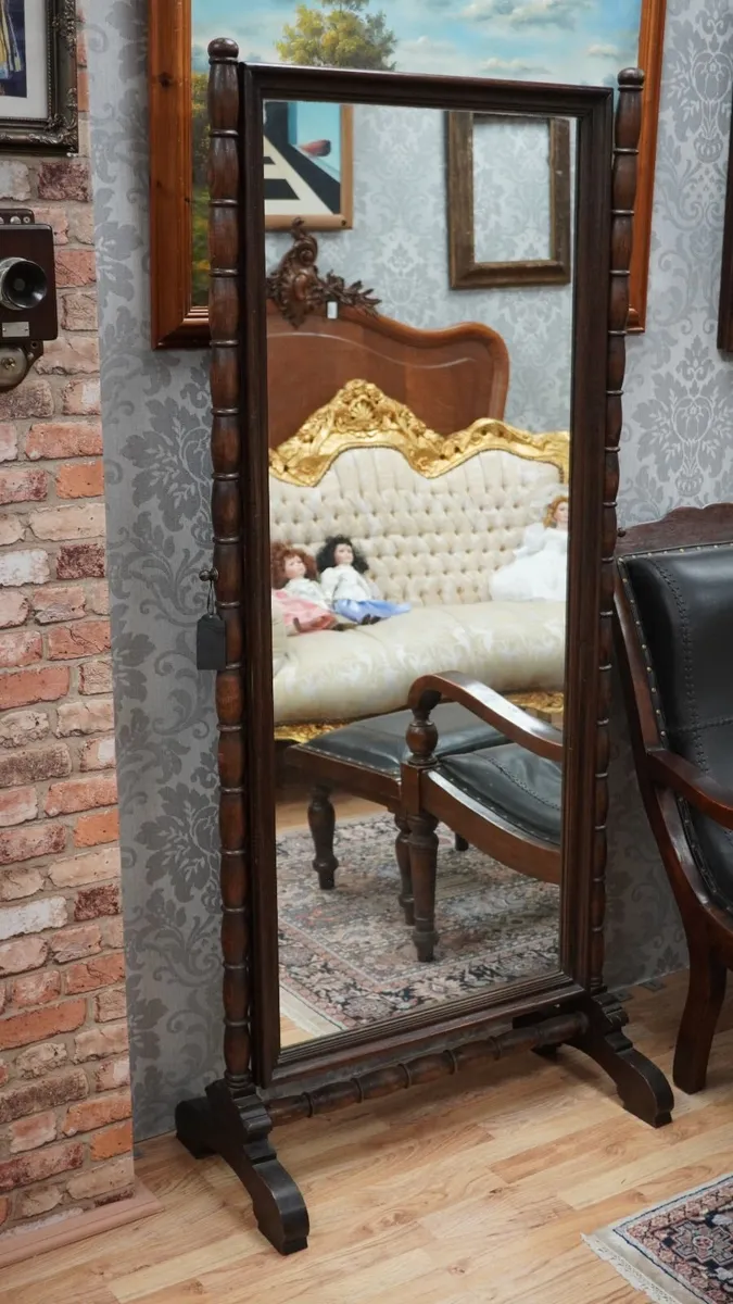 Victorian Oak Cheval Mirror - 19th Century - Image 2