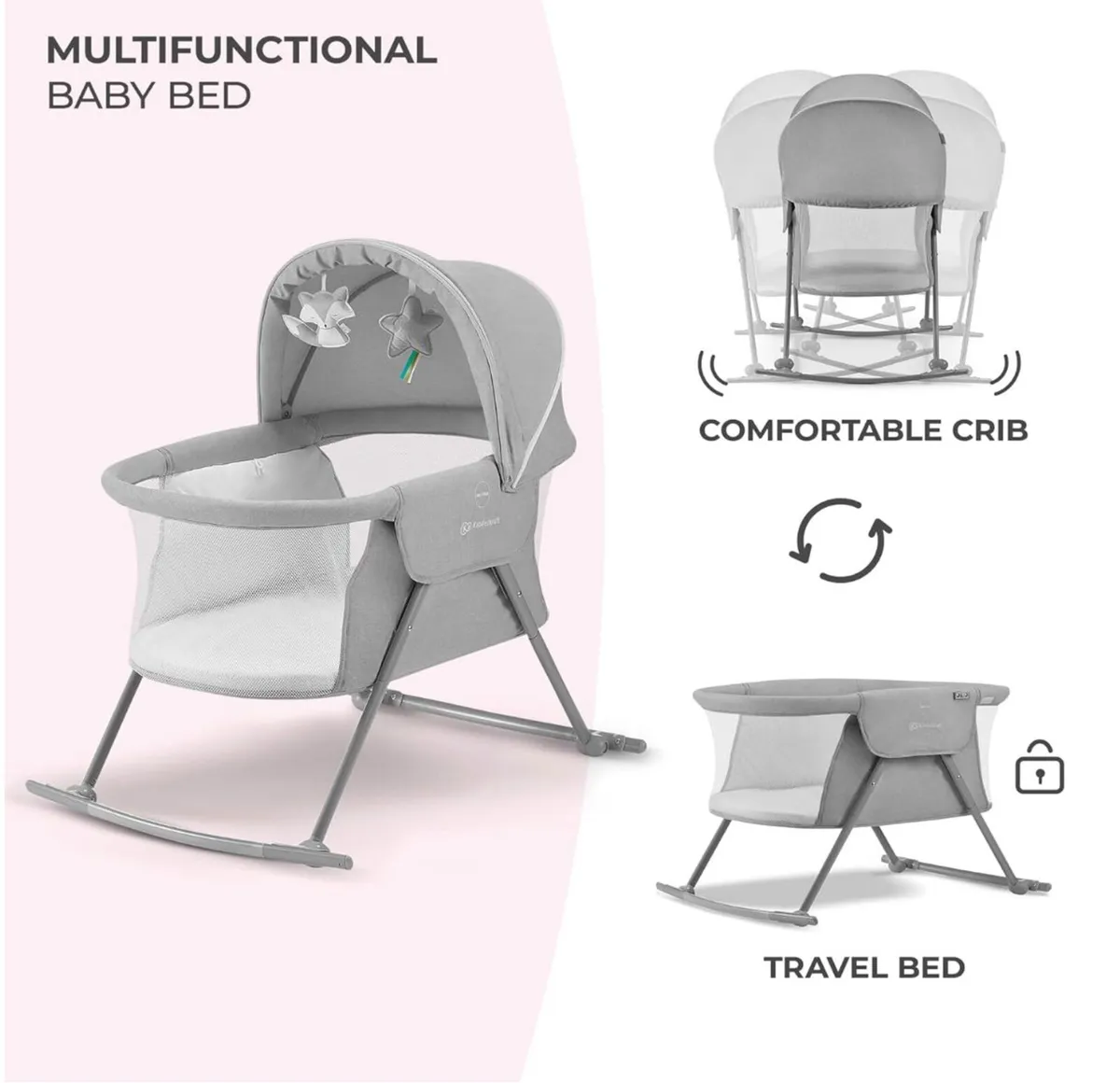 Kinderkraft LOVI 3in1 Baby Crib Travel Cot Rocker - Image 3