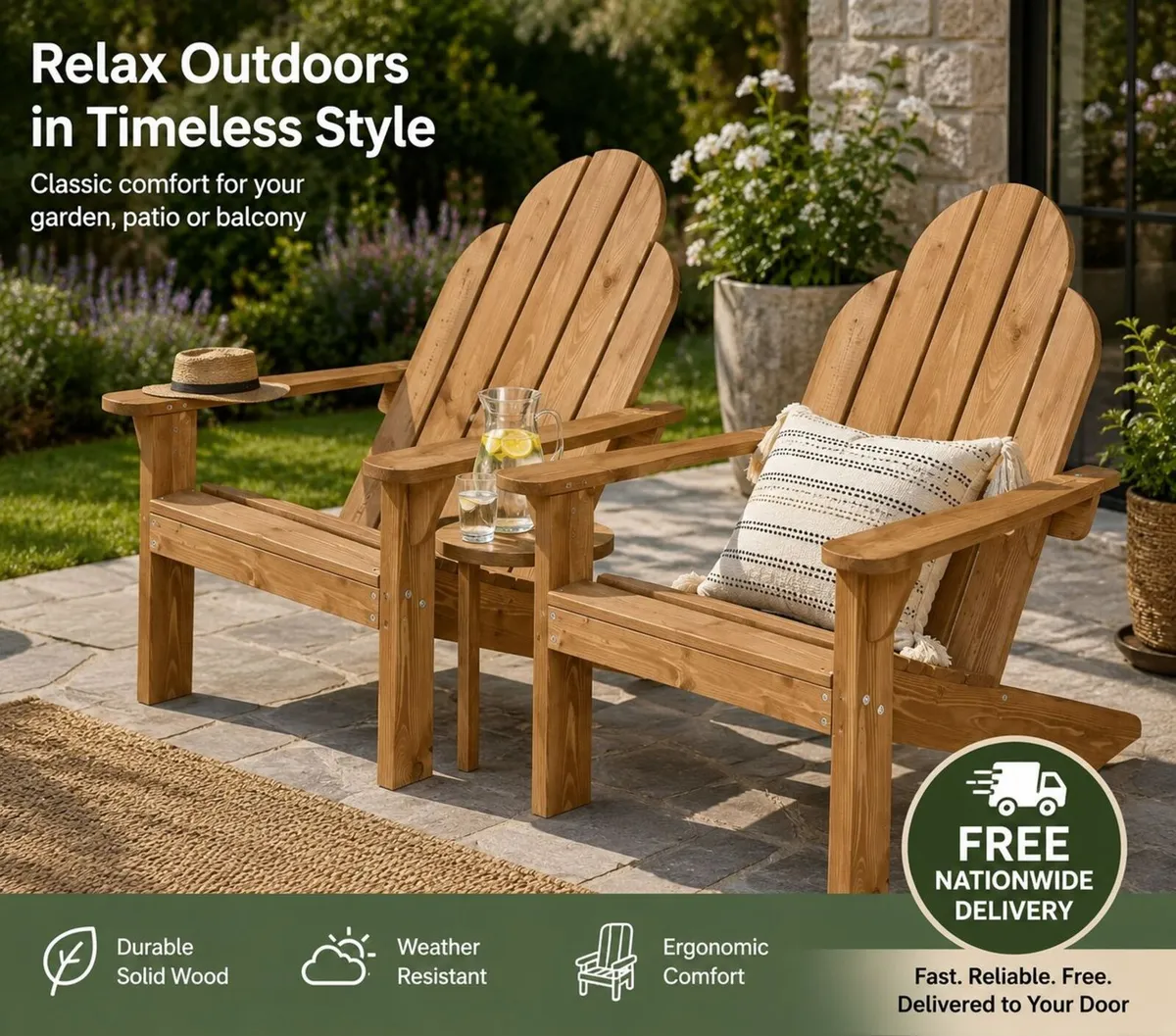 Set of 2 Adirondack Garden Chairs - Image 1
