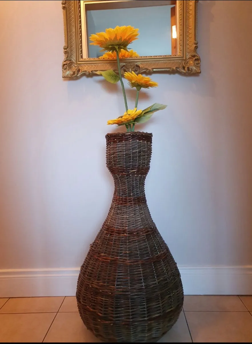 Vintage wicker tall standing basket - Image 1