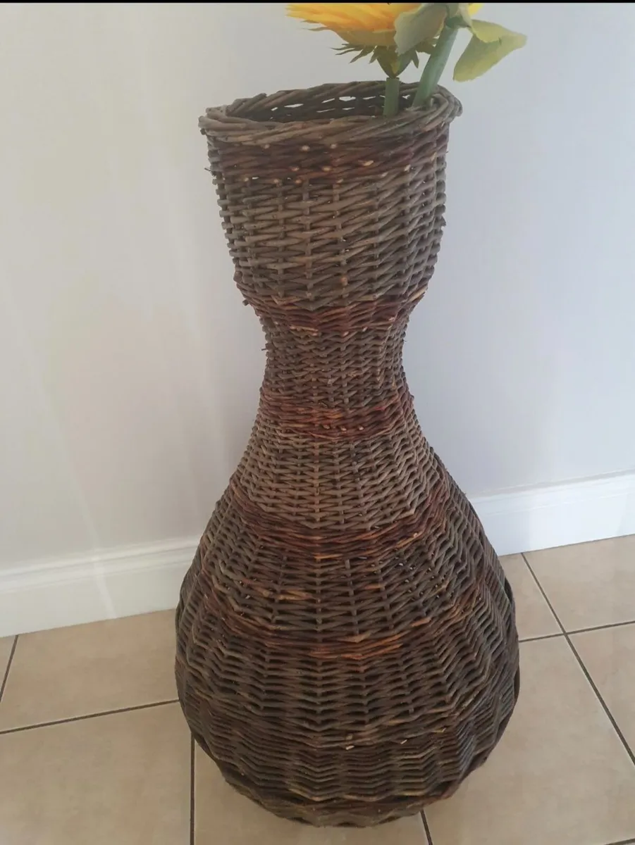 Vintage wicker tall standing basket - Image 2