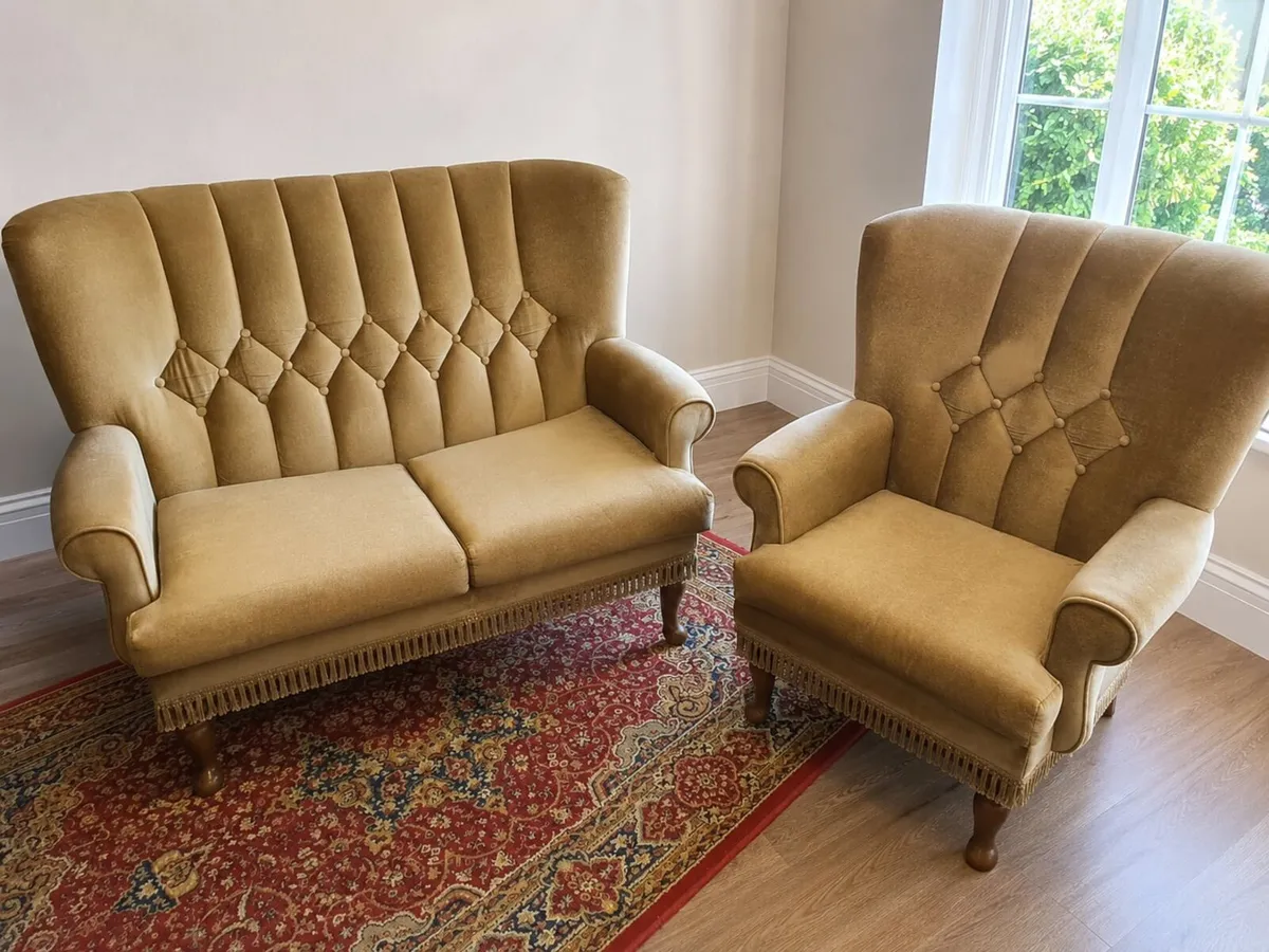 Vintage Velvet Style Sofa & Armchair Set - Image 1