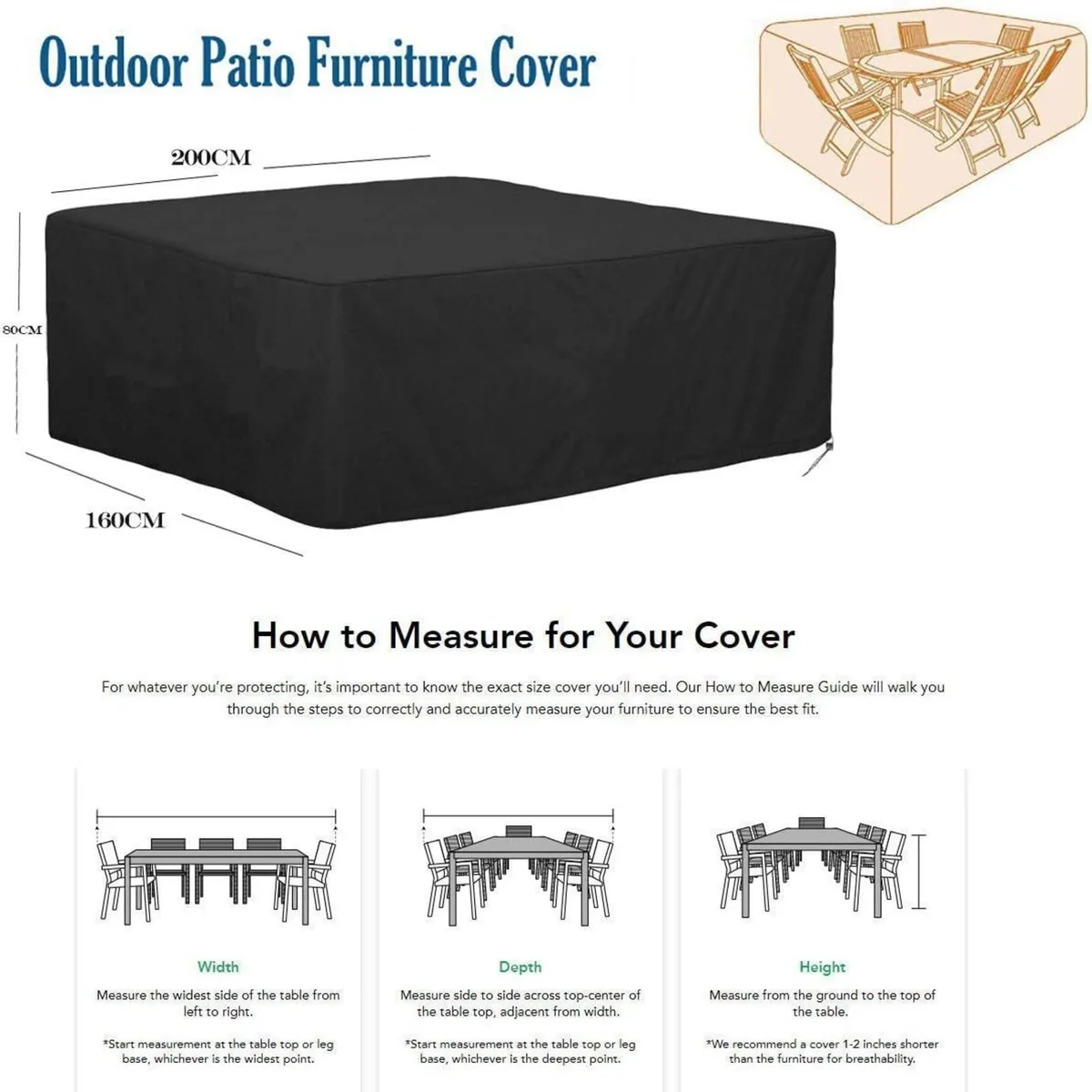 Garden Table Cover 200 x 160 x 80cm - Image 2