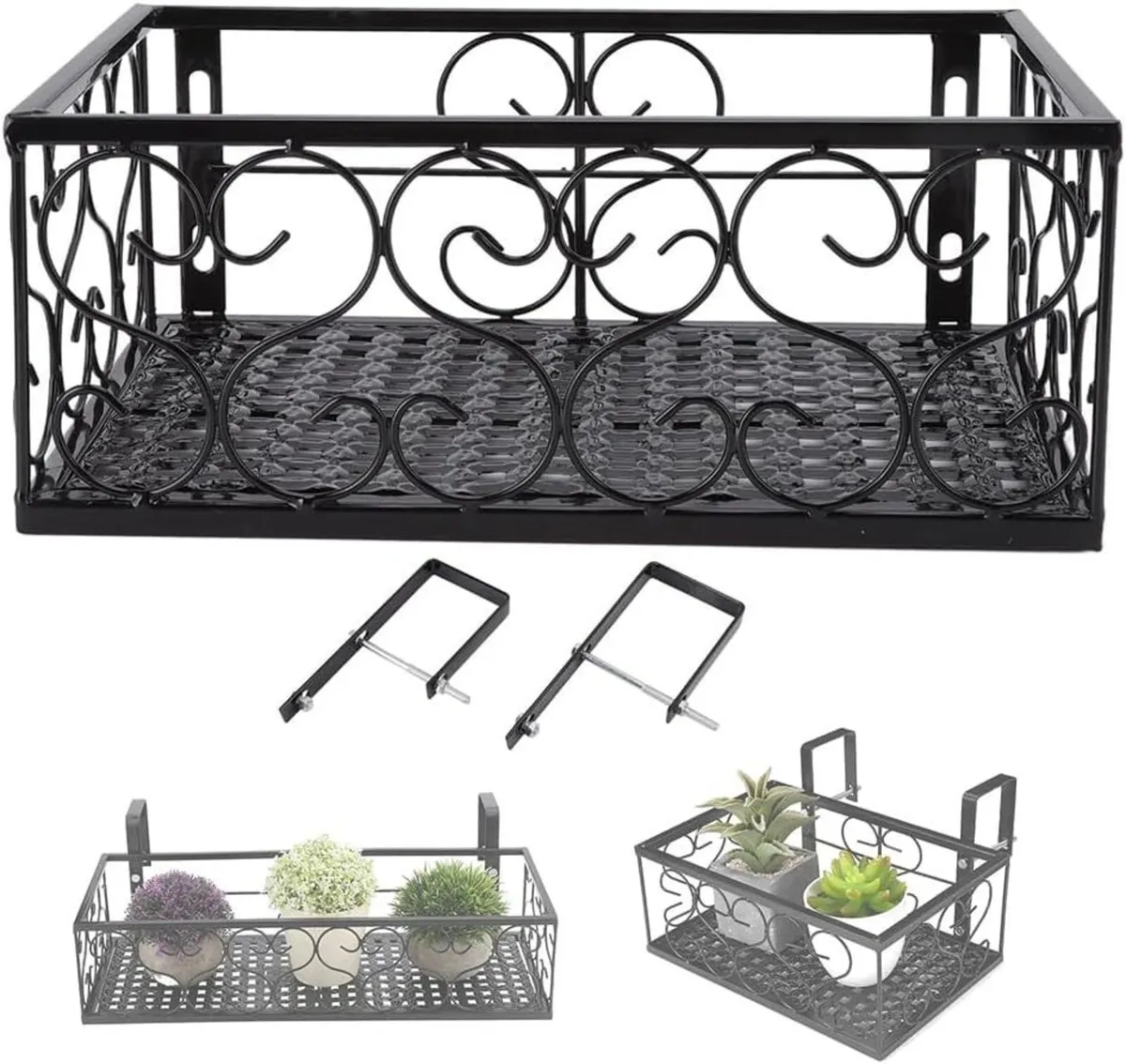 Black Balcony Railing Planters 30cm - Image 1
