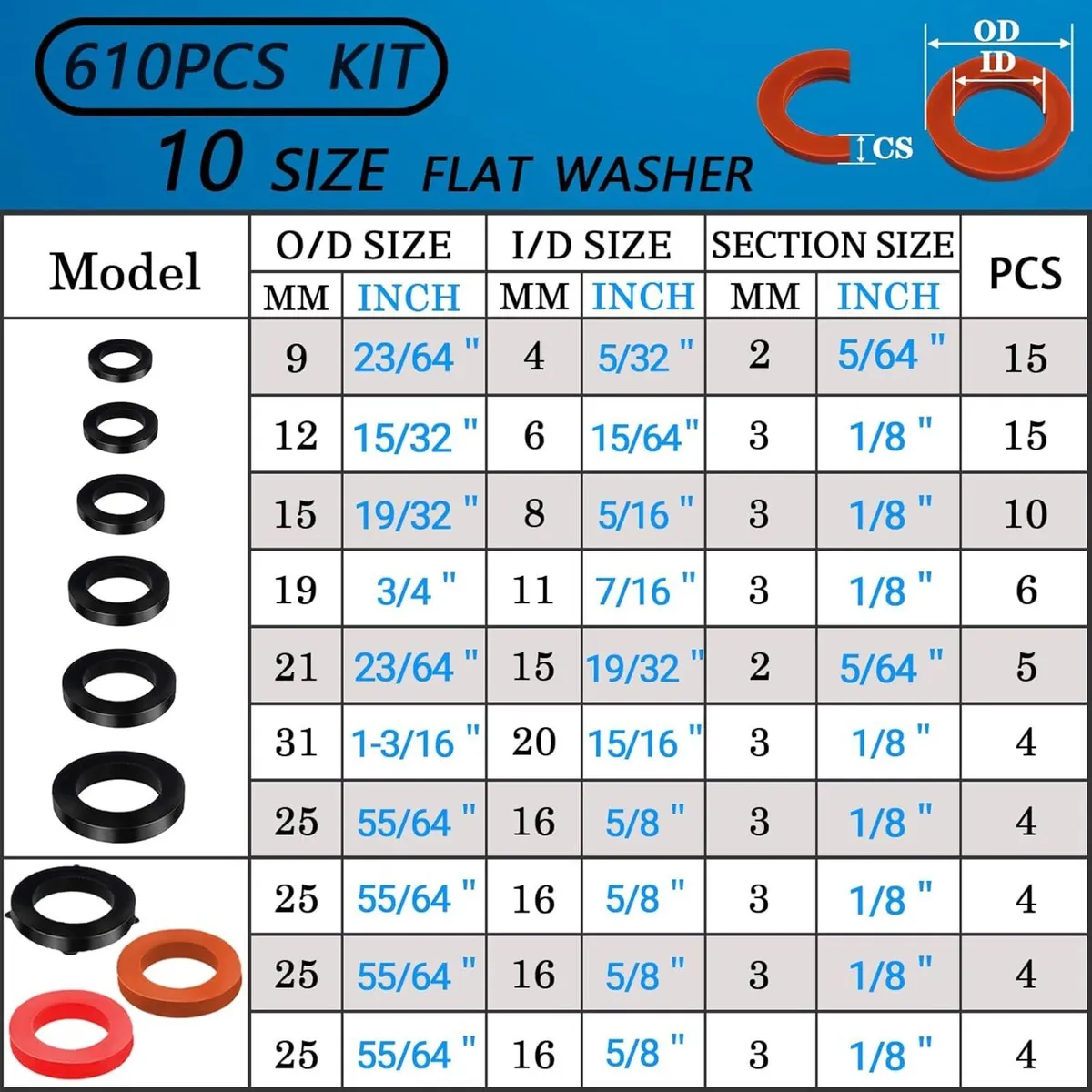 610 Piece Hose Washer O Ring Set - Image 2
