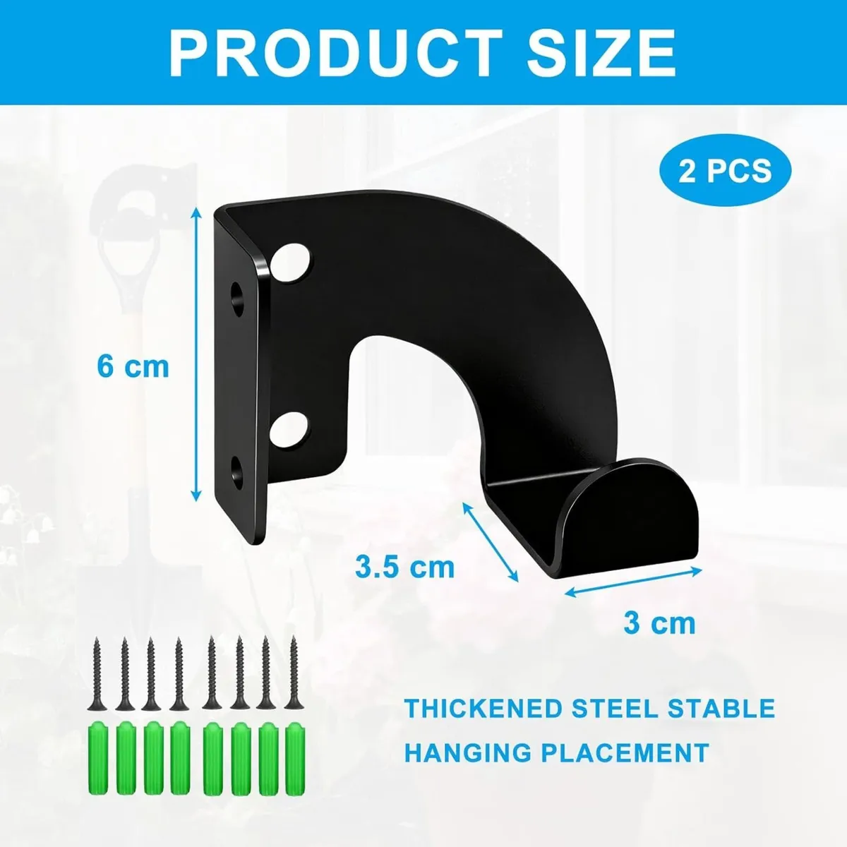 2 Pack Wall Mounted Garden Tool Hooks - Image 3