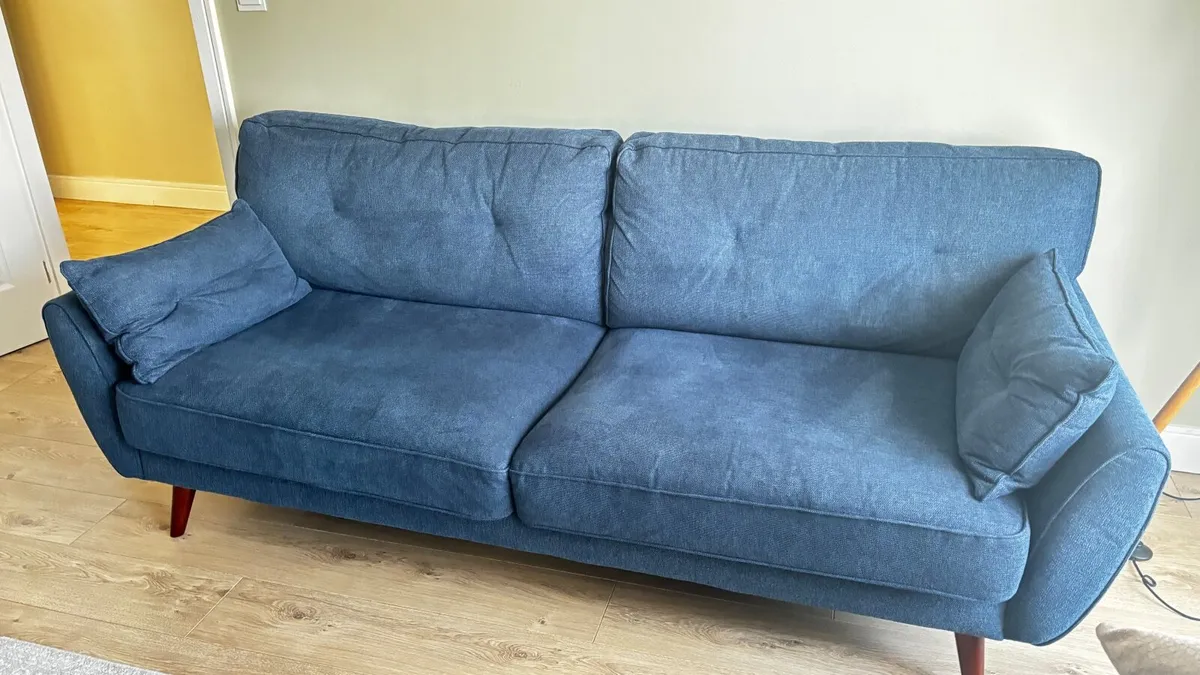 Navy Fabric 3 + 2 Seater Sofa + stool - Image 3