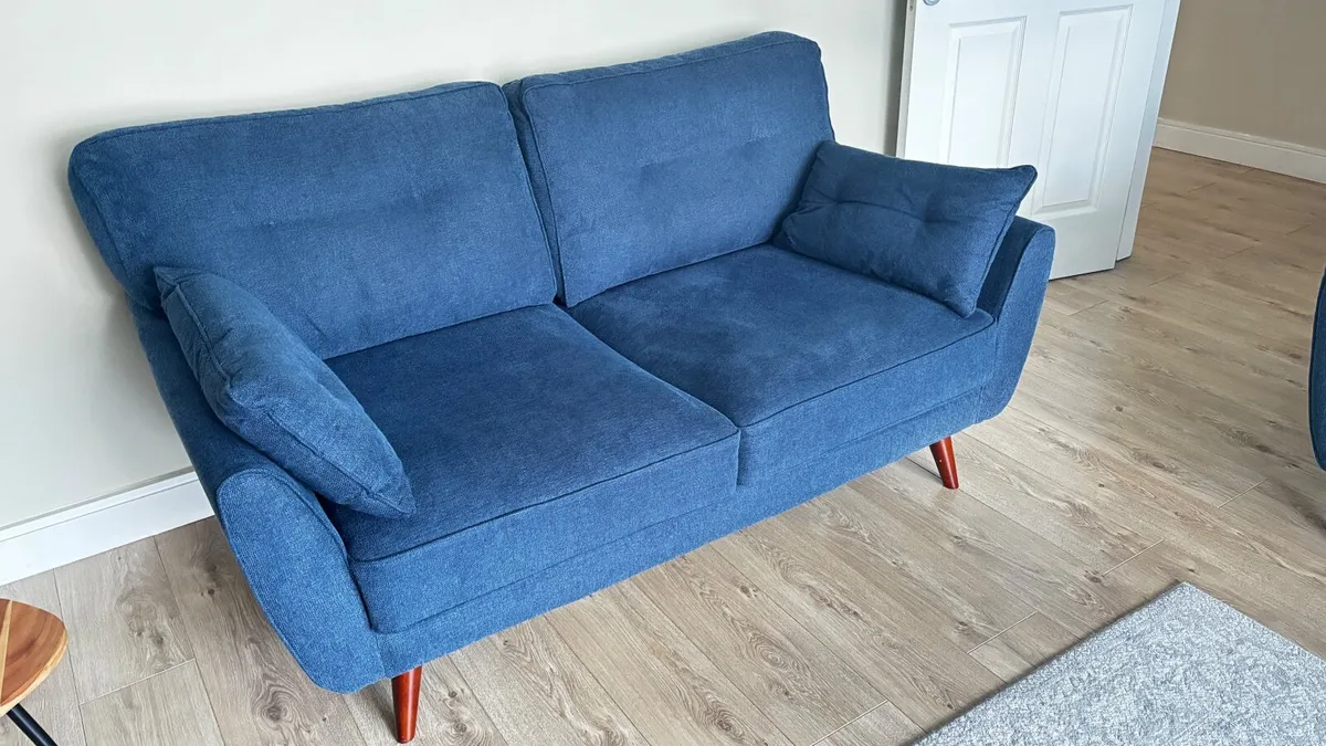 Navy Fabric 3 + 2 Seater Sofa + stool - Image 4