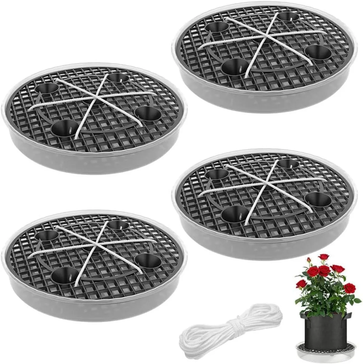 4 Pack Self Watering Plant Pot Coasters - Image 1
