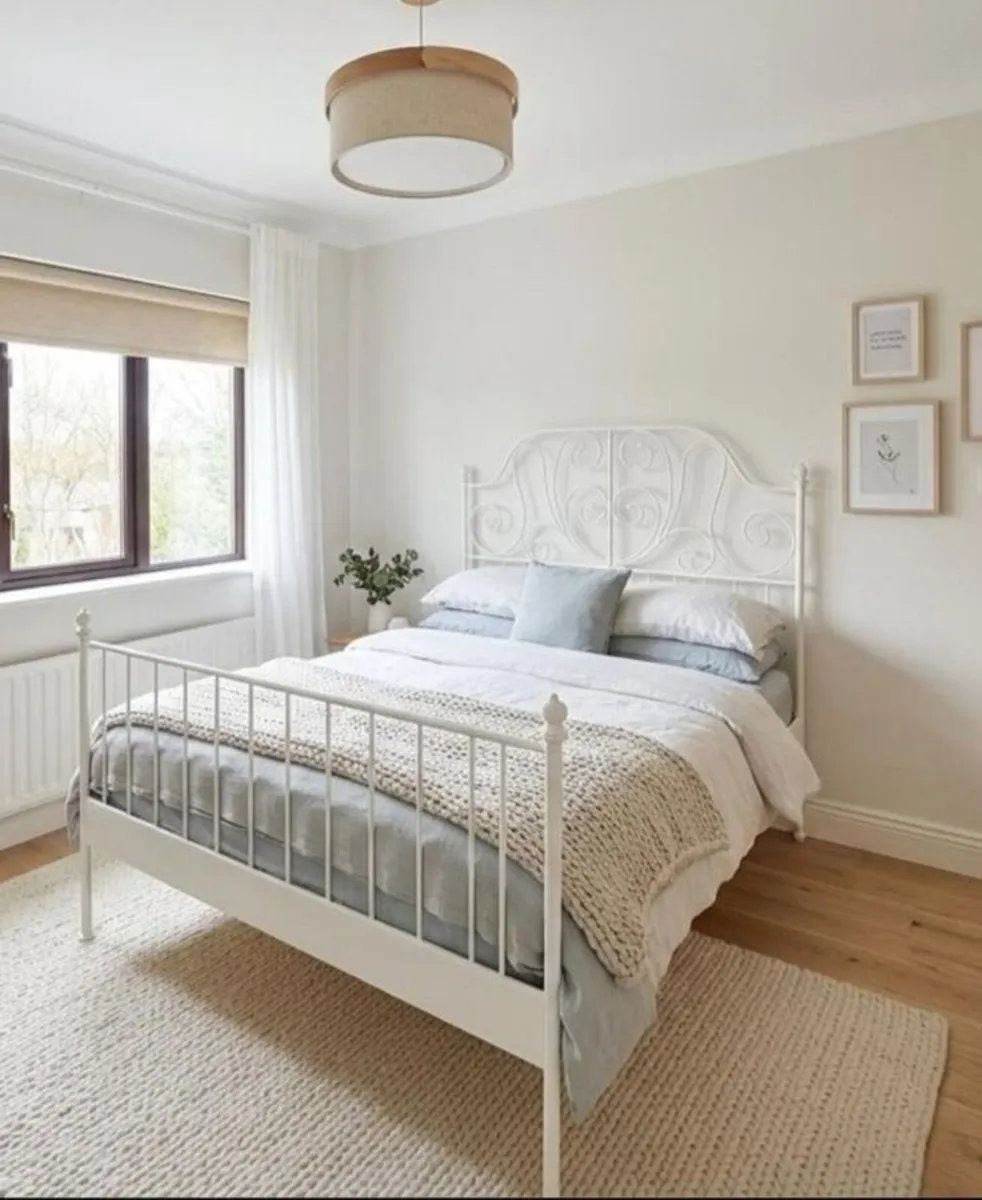 Double Bed - White metal Bed frame
