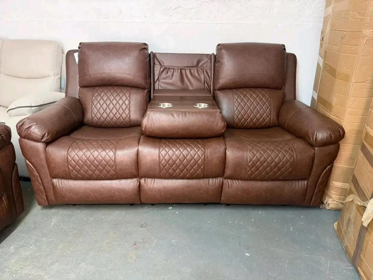 Roman 3+2 Brown Leather Recliner Sofa Set - Image 2