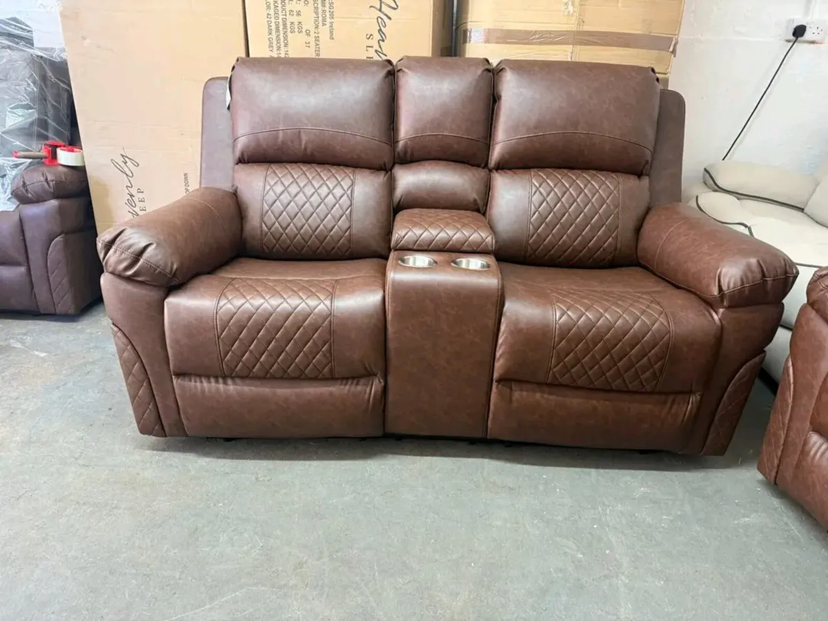 Roman 3+2 Brown Leather Recliner Sofa Set - Image 3