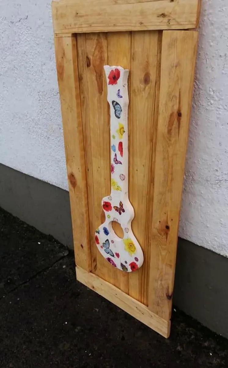 Rustic Hippy Guitar Wood Art Display - Image 3