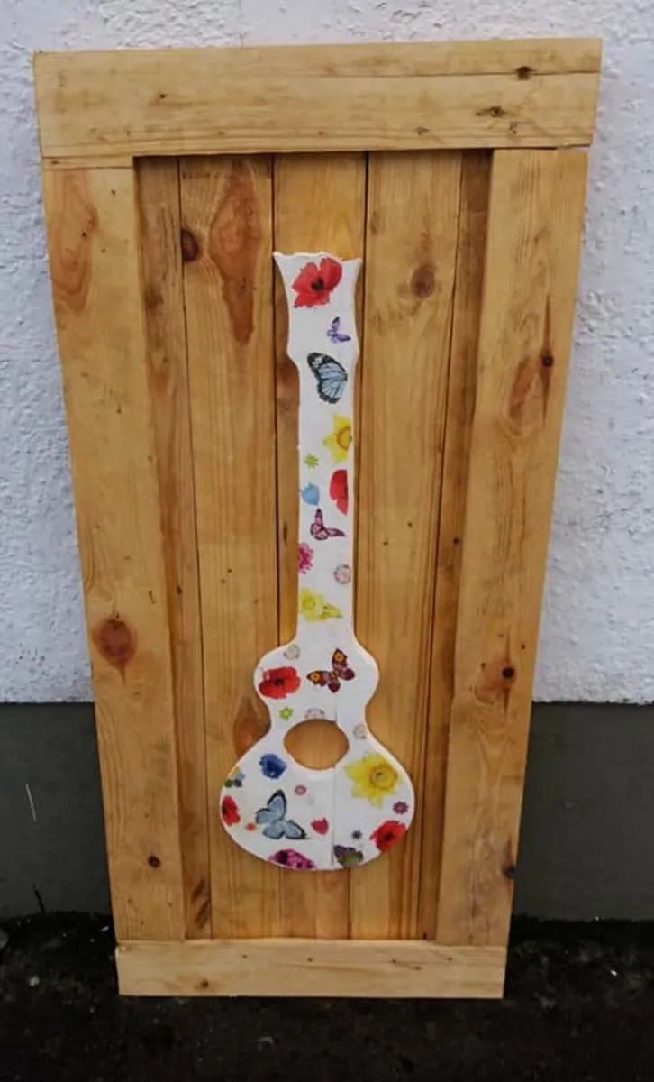 Rustic Hippy Guitar Wood Art Display - Image 4