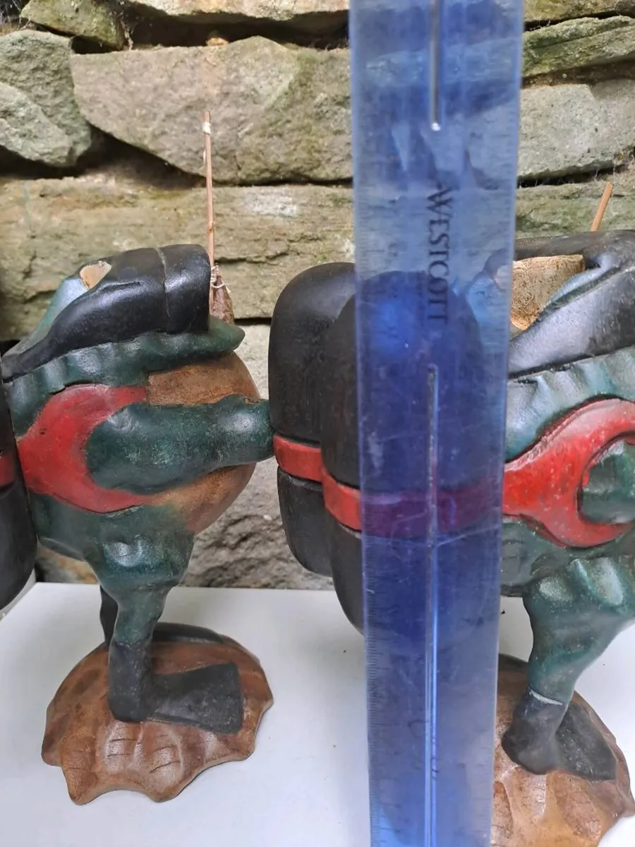 Pair of Hand Carved Wooden Fishing Frog Figures - Image 4