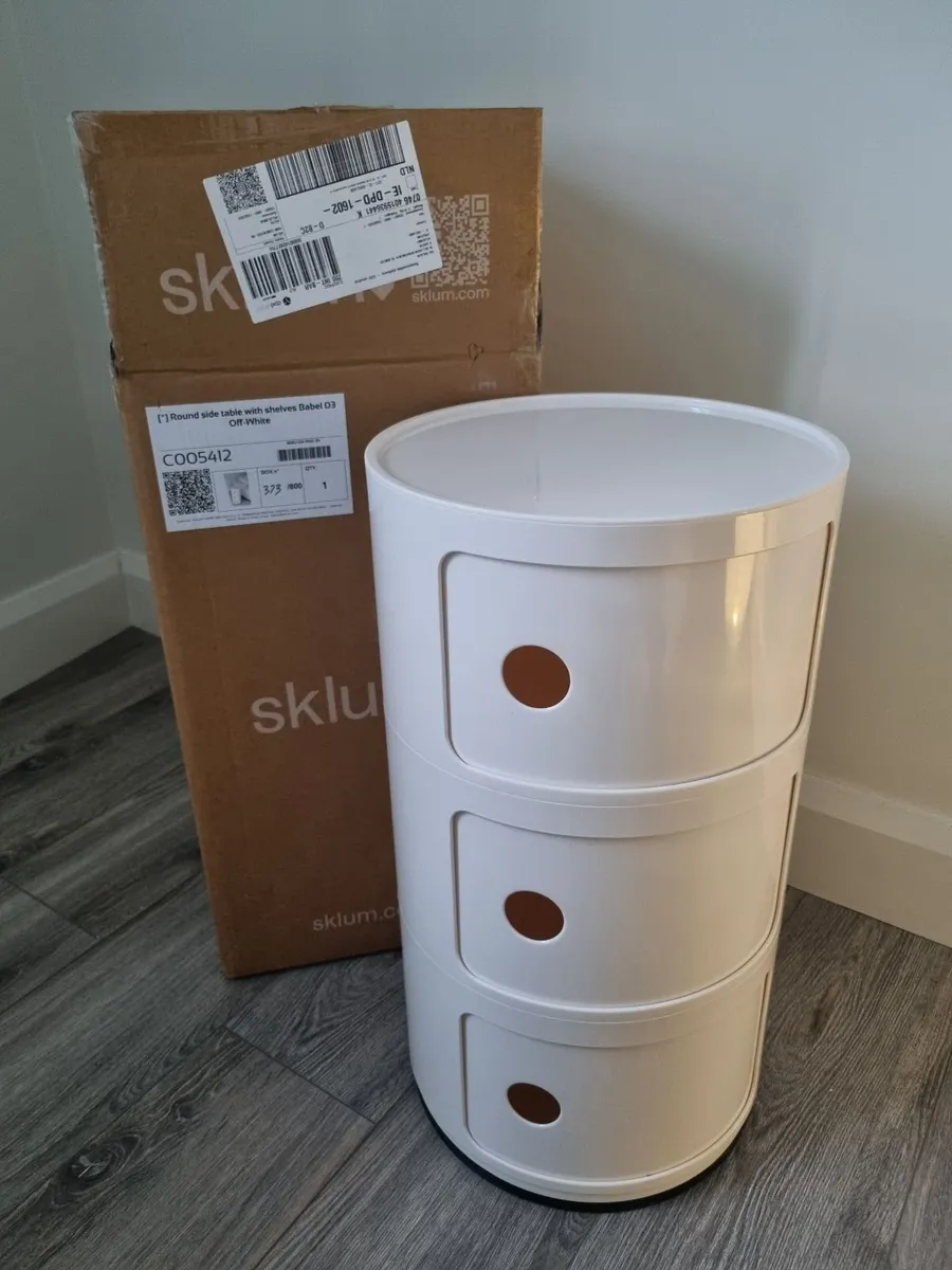Sklum Babel Round Side Table with Shelves – Off Wh - Image 3