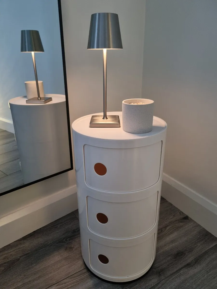Sklum Babel Round Side Table with Shelves – Off Wh - Image 1