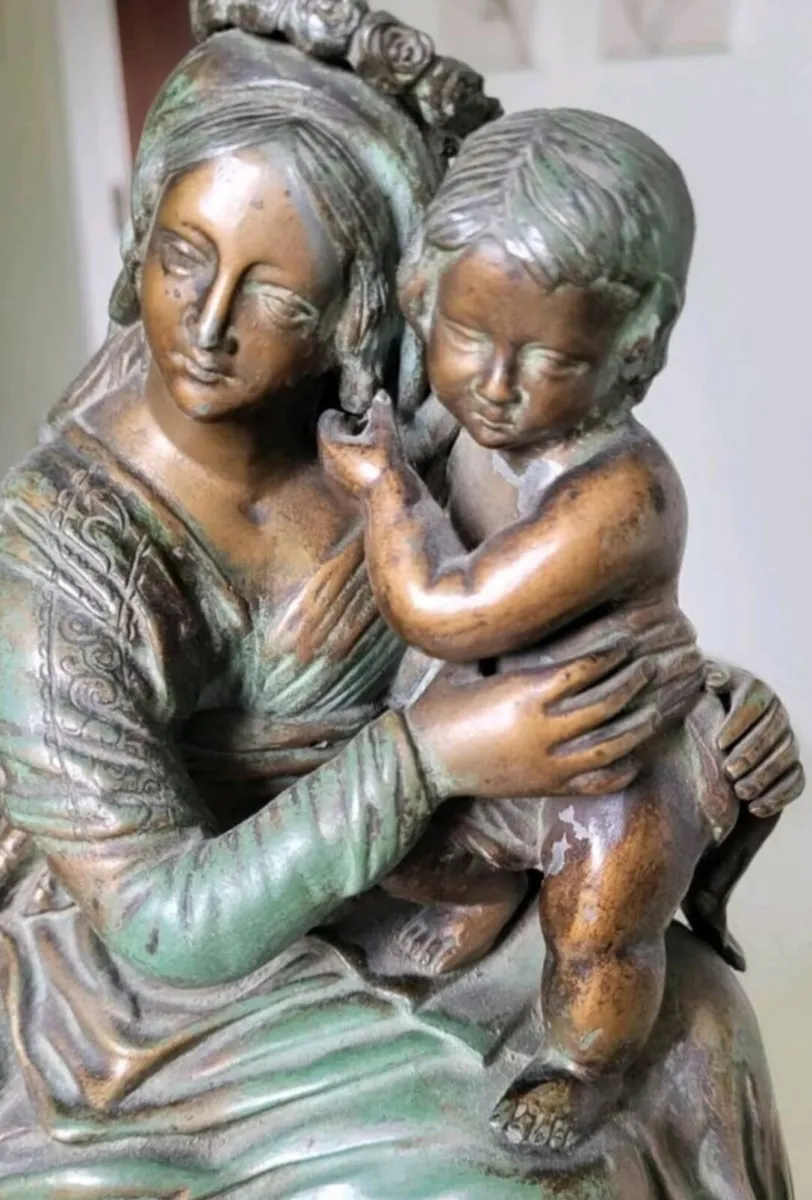 Madonna & Child Statue on Marble Base – Heavy - Image 1