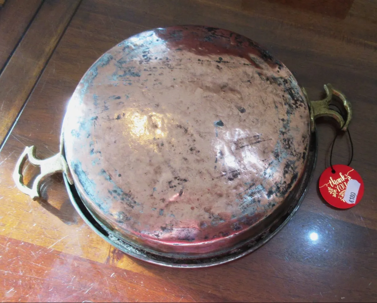 antique vintage COPPER PAN skillet cottage rustic - Image 2