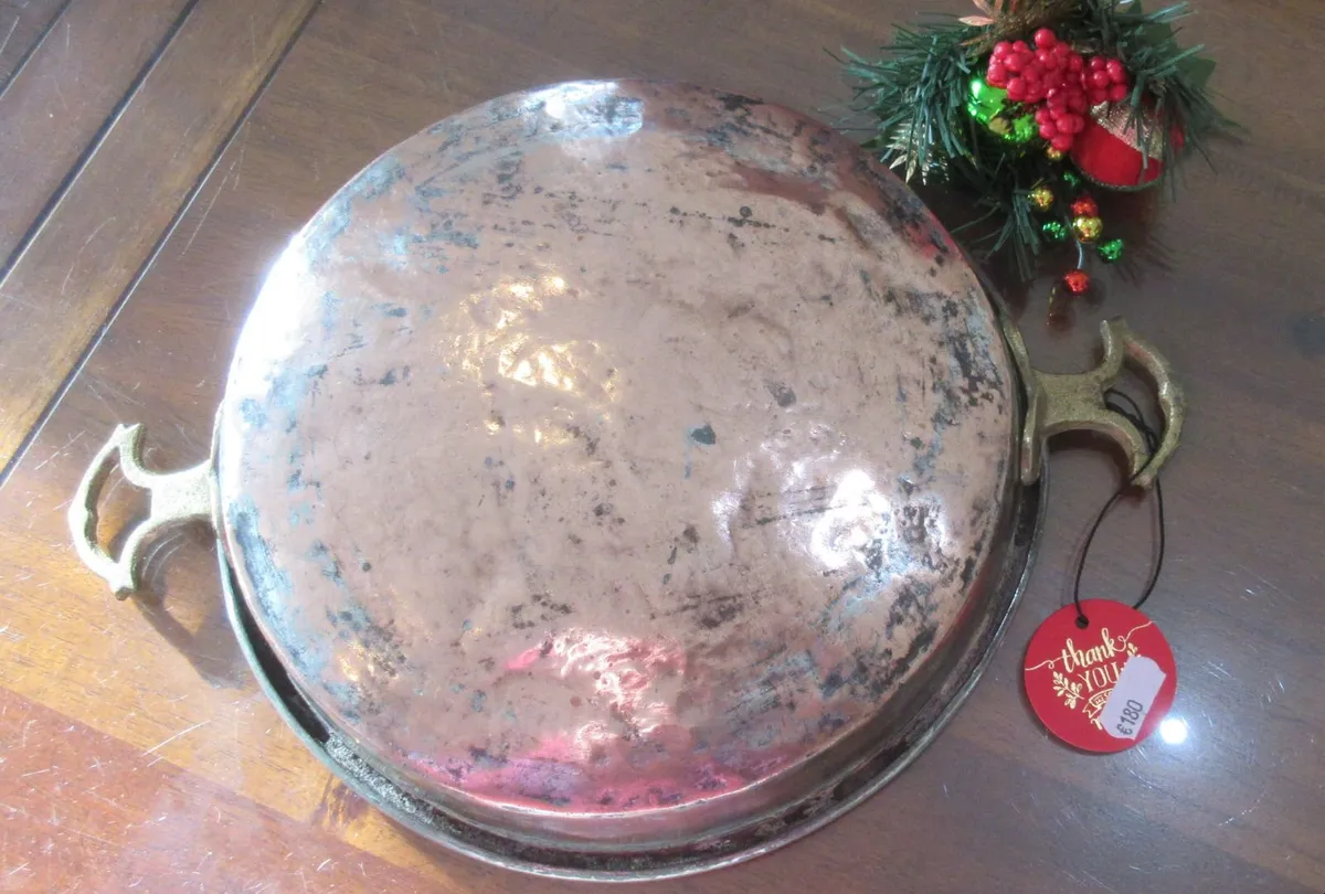 antique vintage COPPER PAN skillet cottage rustic - Image 3