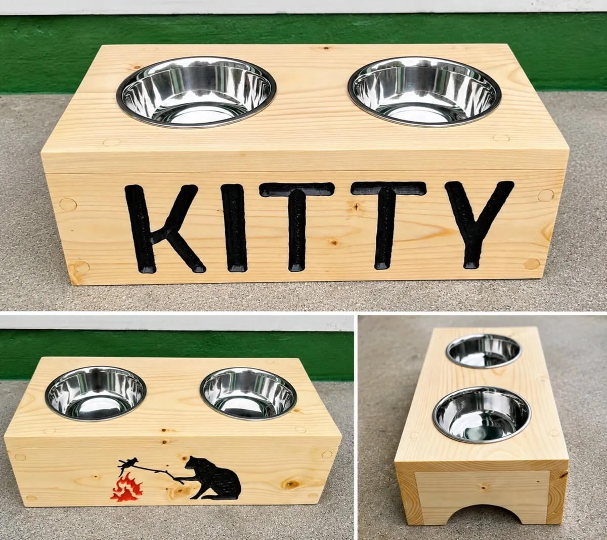Handmade Raised Pet Feeder – Reclaimed Wood (Cats - Image 4
