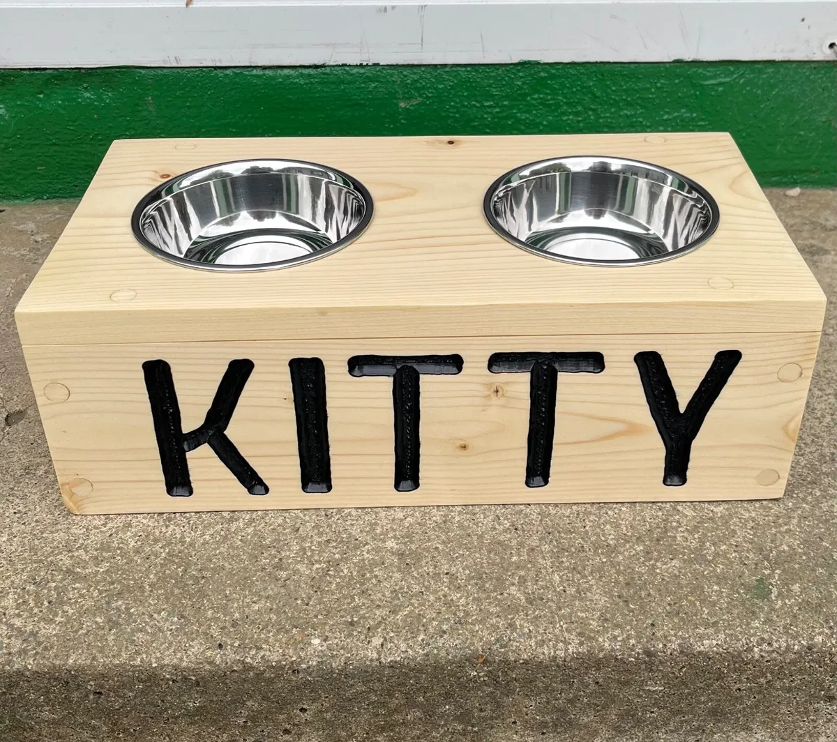 Handmade Raised Pet Feeder – Reclaimed Wood (Cats - Image 3