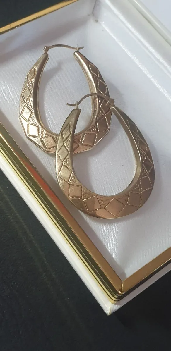 Vintage Hallmarked 9ct Gold Hoop Earrings - Image 1