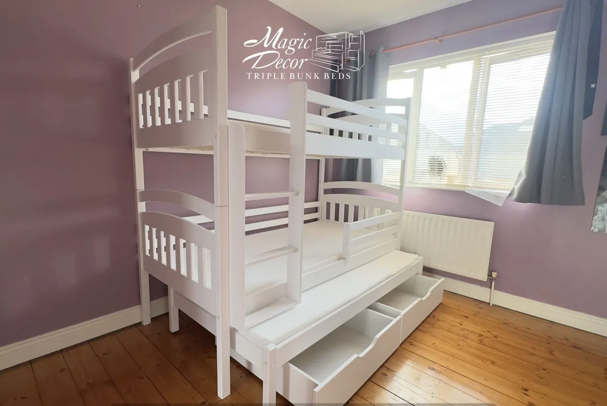 Solid Wooden Triple Bunk Beds with mattresses - Image 1