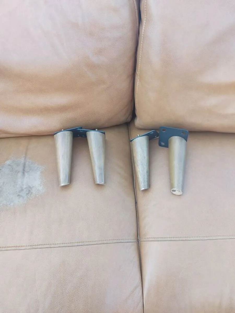 Brown leather sofa and matching foot poof - Image 3