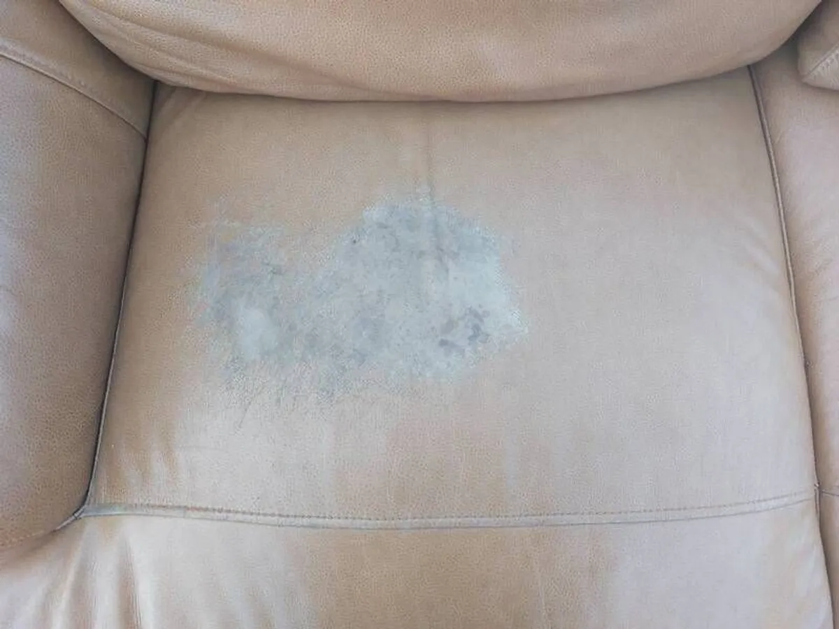 Brown leather sofa and matching foot poof - Image 4
