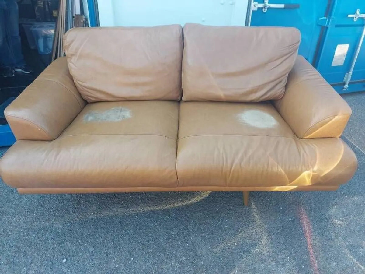 Brown leather sofa and matching foot poof - Image 1