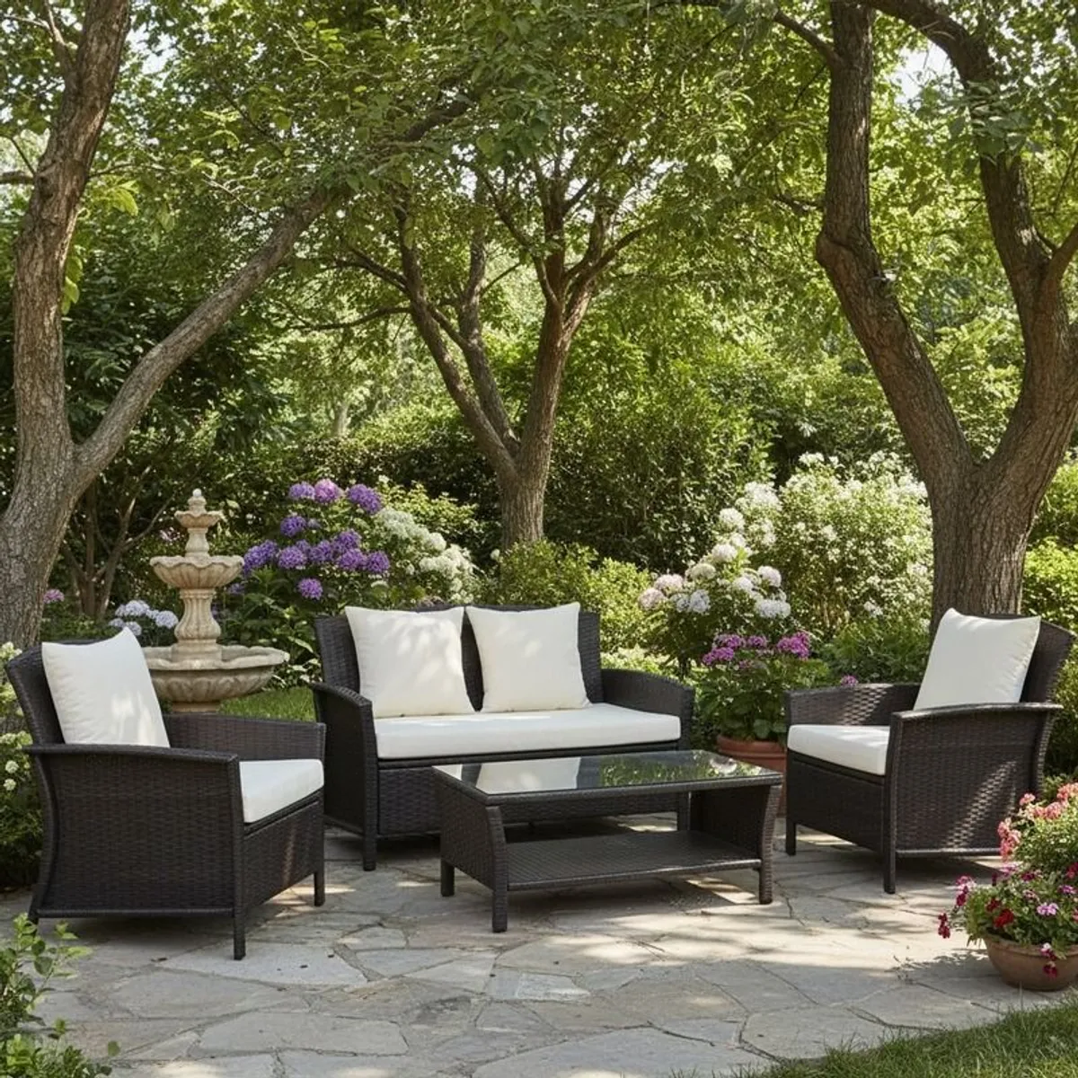 Newport Garden Sofa Set 4 Seater Outdoor Furniture + Table Patio Terrace Set - Image 2