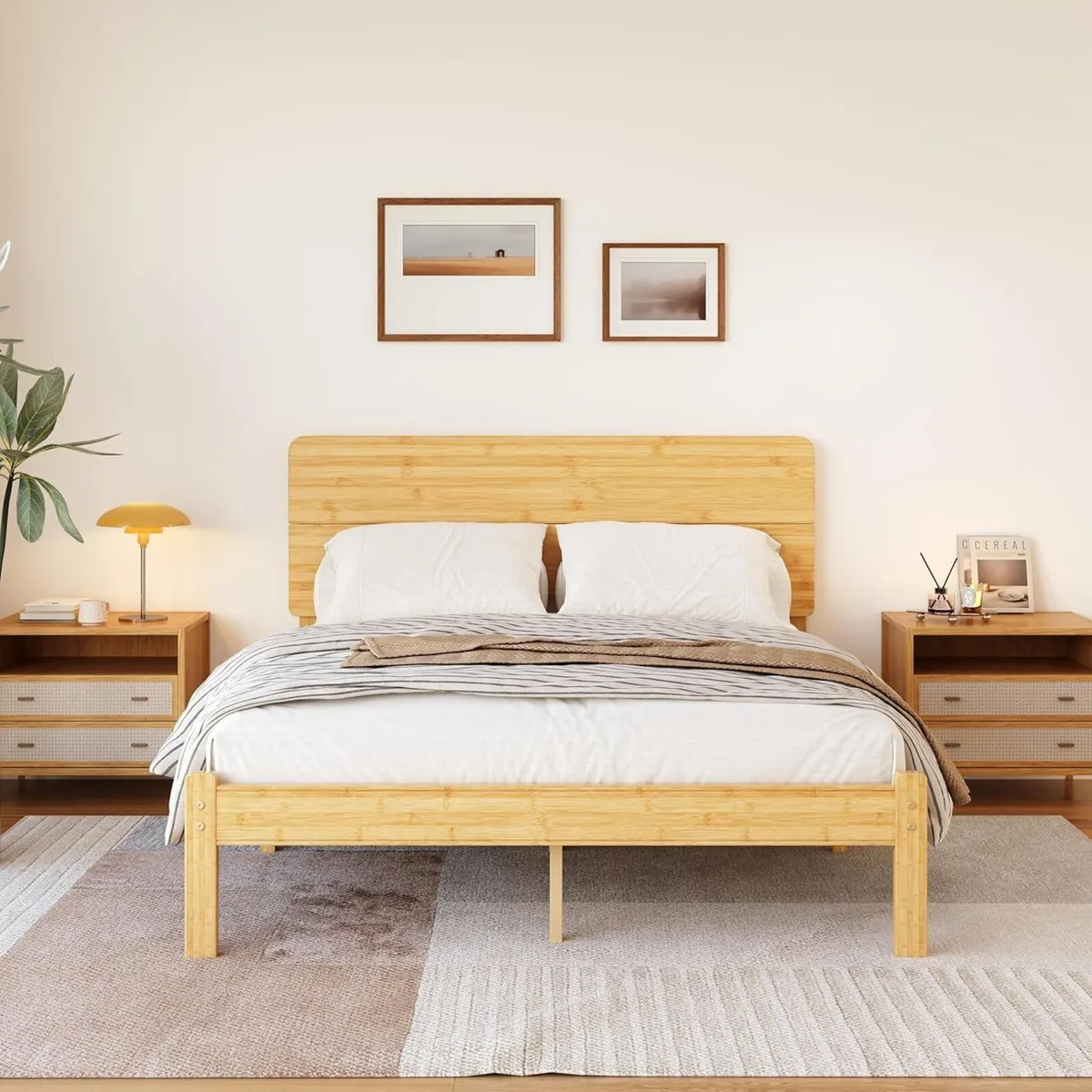 Wooden Double Bed Frame with Headboard - Bamboo - Image 3