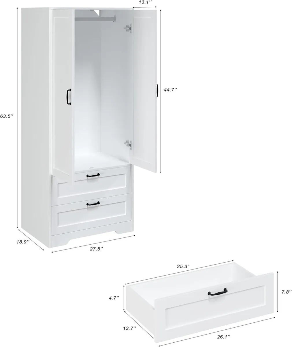 Bedroom storage wardrobe with hanging rod 63 inch - Image 3