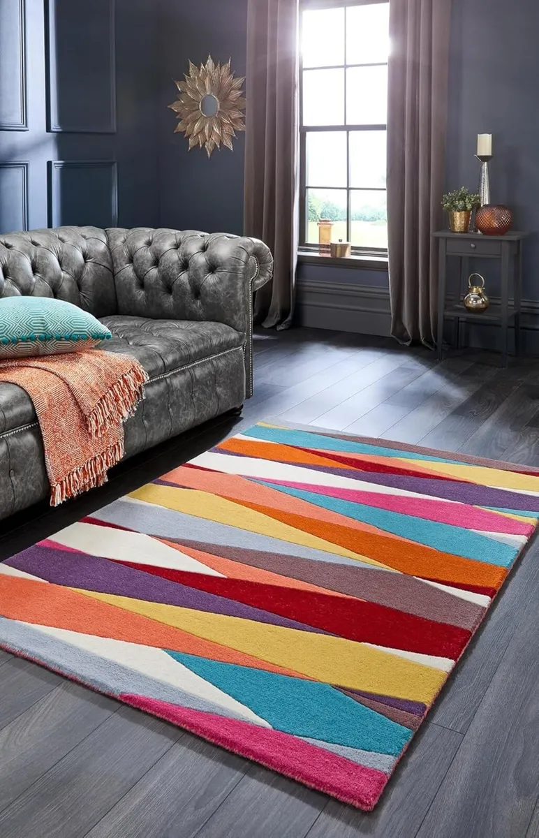 Modern Geometric Pure Wool Rug for Home Living - Image 2