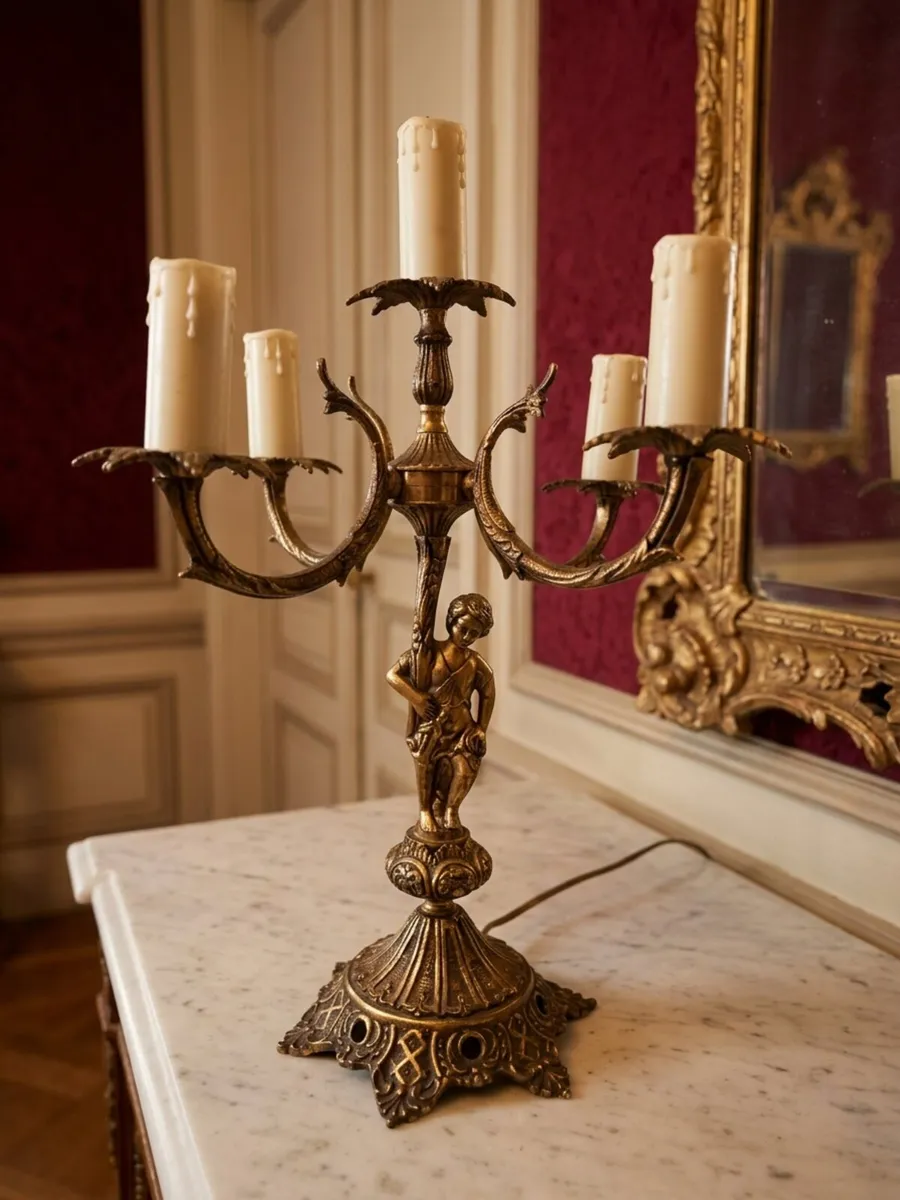 Vintage brass candleabra lamp - Image 1
