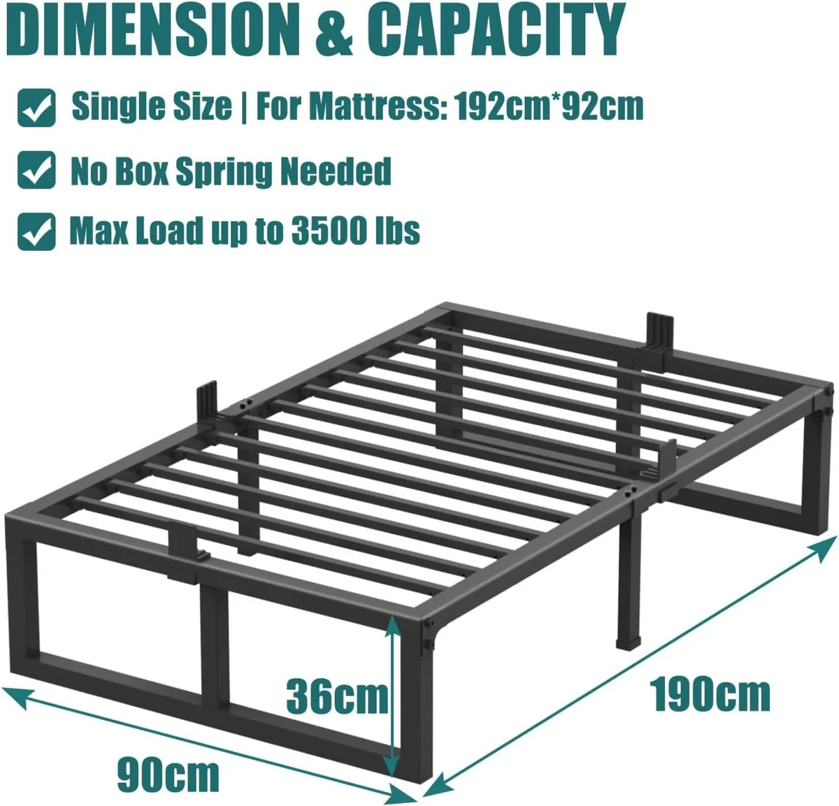 3ft Single Bed Frame 90x190 cm - 36cm Height - Image 3