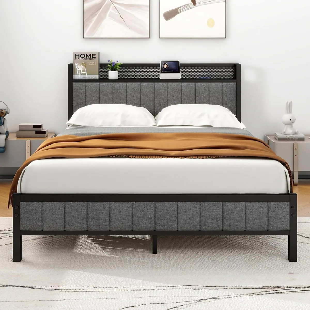 King Size Bed Frame with Storage and Headboard - Image 1
