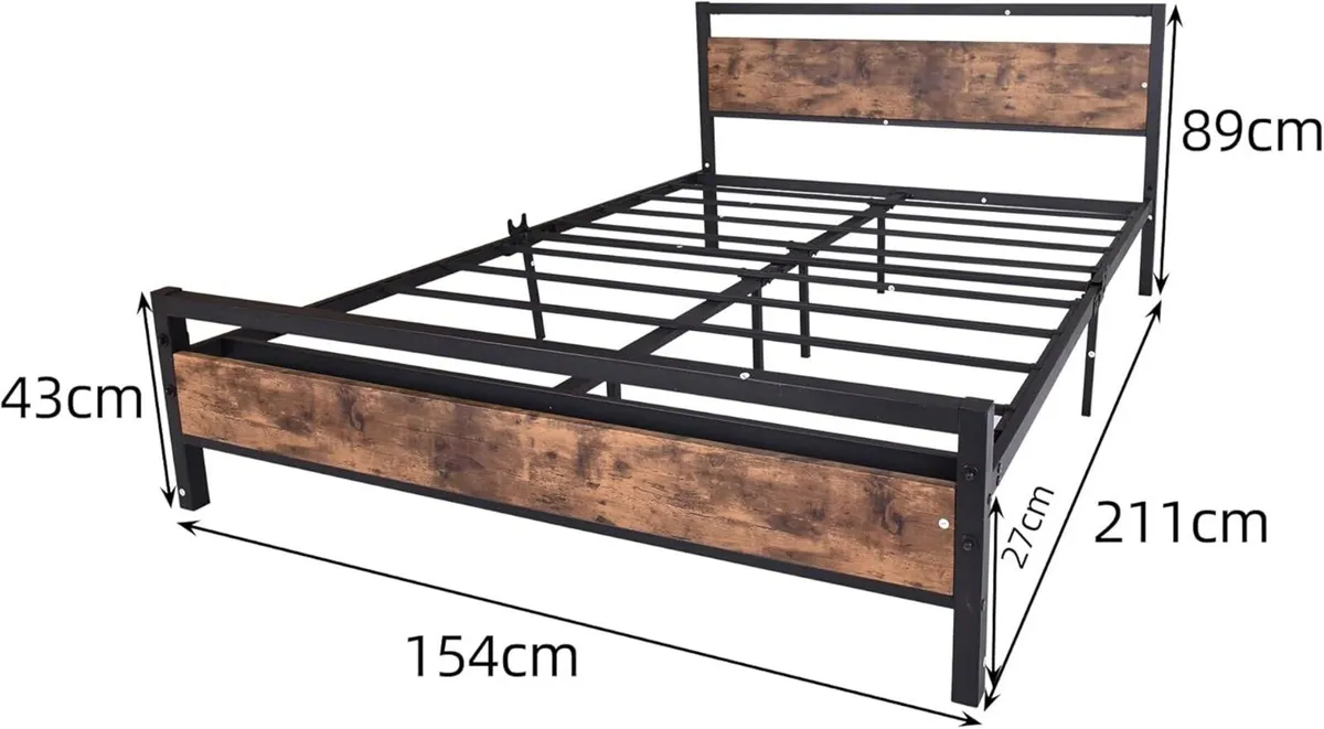 Metal Platform Bed Frame King Size with Wooden - Image 2