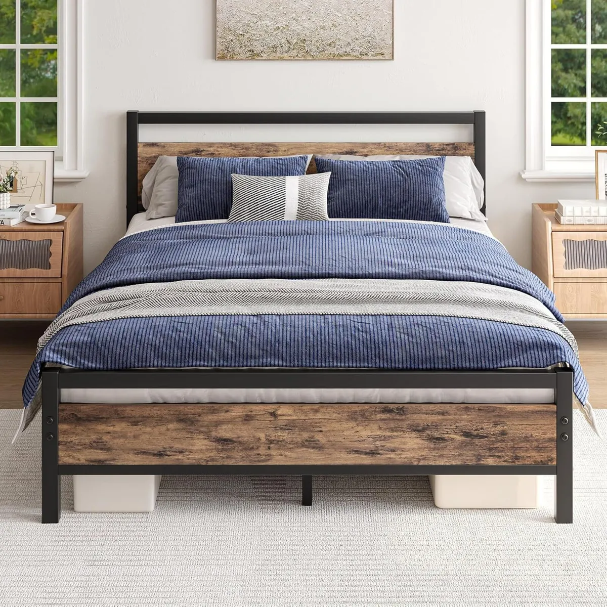 Metal Platform Bed Frame King Size with Wooden - Image 3