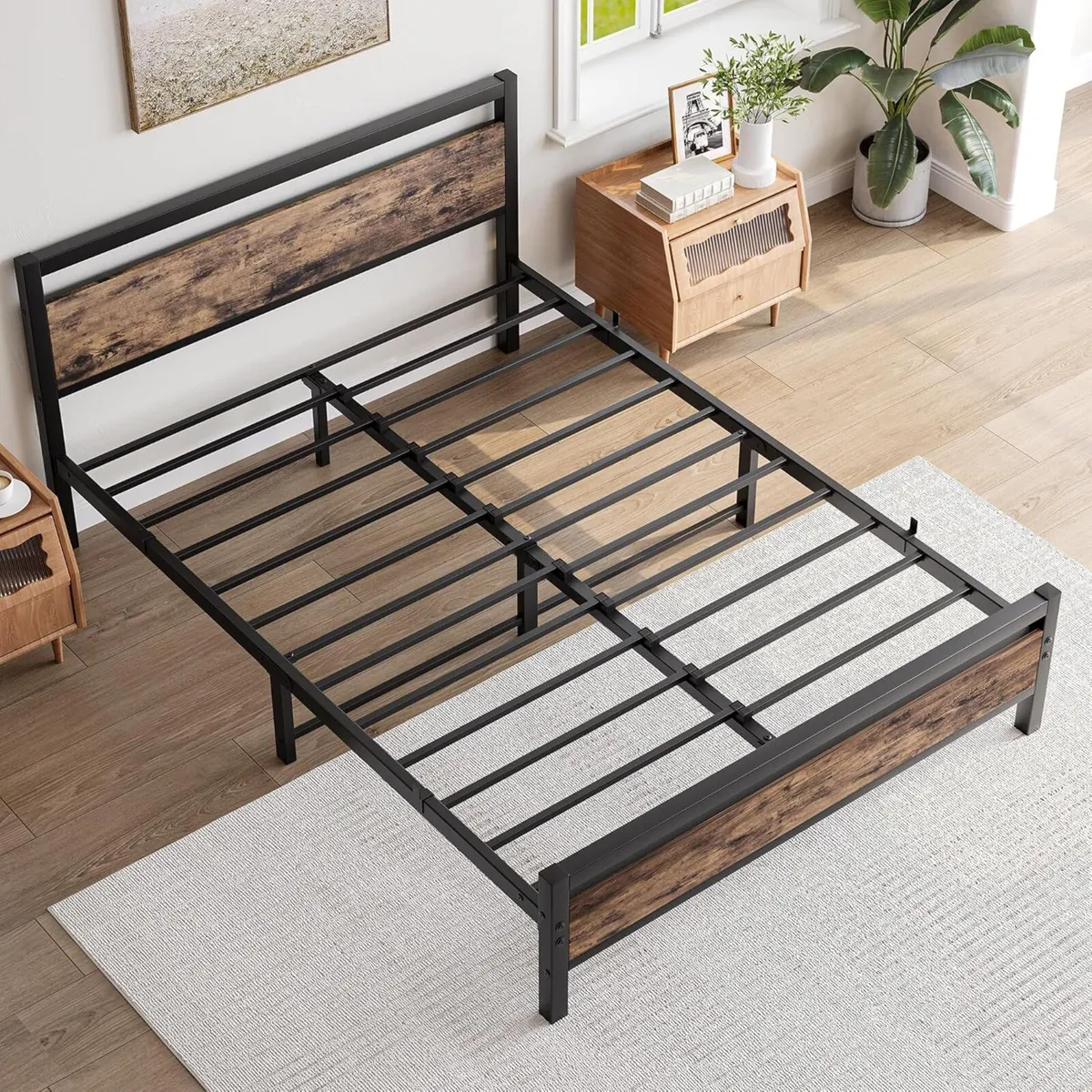 Metal Platform Bed Frame King Size with Wooden - Image 4